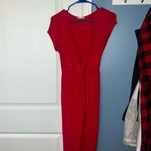 Red open slit dress